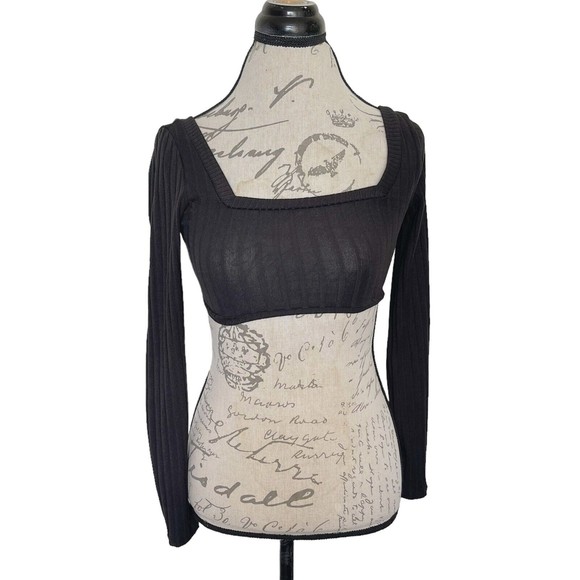 Fashion Nova Womens Black Ribbed Cropped Long Sleeve Top Size XS NWT Stretch - Picture 3 of 14